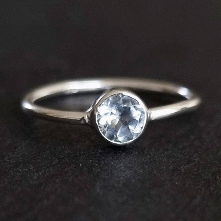 Anel Fino de Empilhamento com Topázio Azul Redondo de 5mm | Prata Esterlina por atacado de Mistry Gems