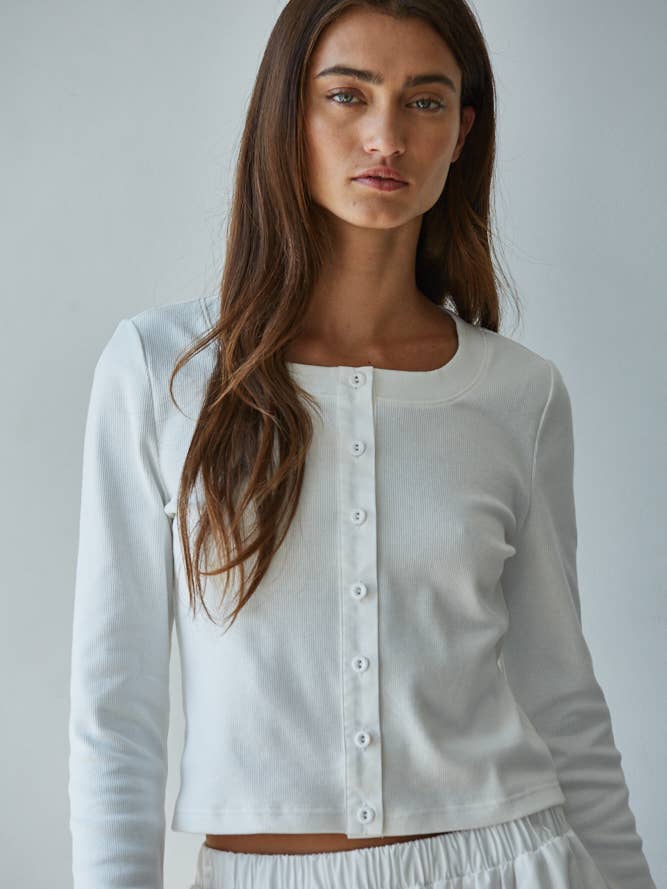 L8829T | Knit Cotton Spandex Ribbed 3/4 Sleeve Cardigan for wholesale by By Together