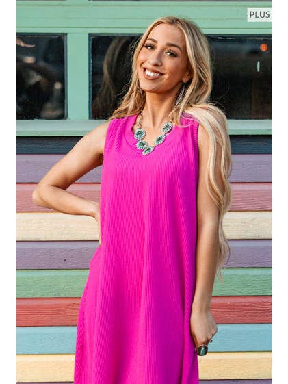Andrée by Unit - Wholesale Dress - Women's - PLUS SIZE Ribbed V Neckline Dress