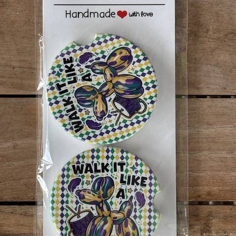 Walk It Like A Dog Mardi Gras Ceramic Car Coaster for wholesale by TopShelf Designs LLC