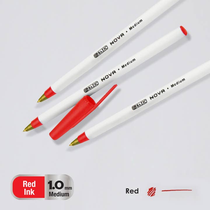 BAZIC Products - Wholesale Pen - Nova (12/Pack) Red Color Stick Pen