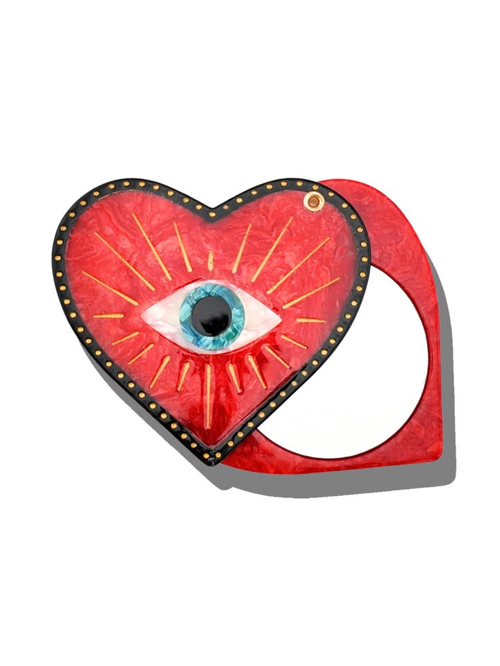 Hand-painted Lucky Eye Heart Compact Mirror | Eco-Friendly for wholesale by Solar Eclipse