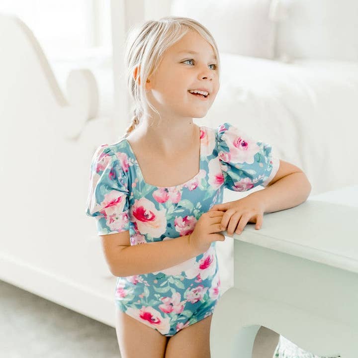 Puff Sleeve Leotard - Secret Cove for wholesale by Cheeky Plum