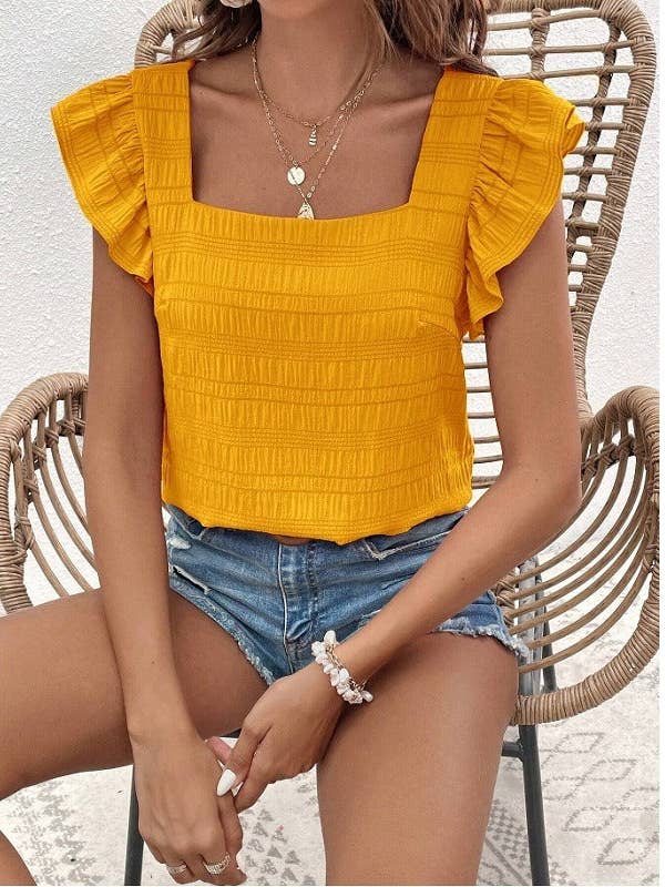 Suhkasana - Wholesale Blouse - Women's - New Spring Square Neck Ruffle Blouse in Red for Women20