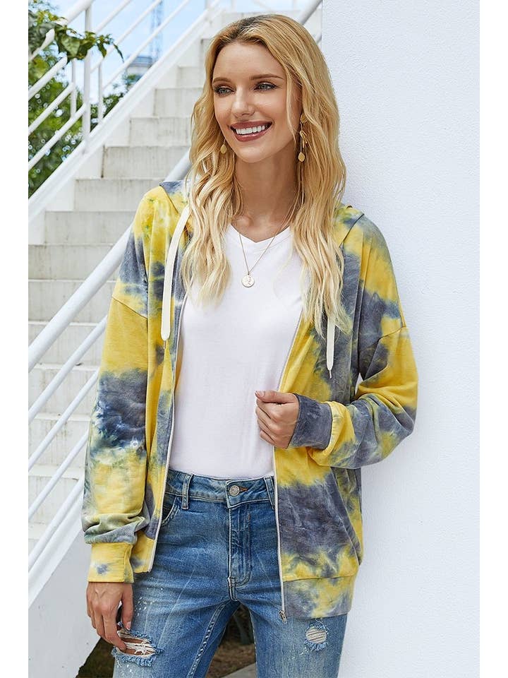 Elings - Wholesale Hoodie – Women's - Trendy Tie Dye Zip Hoodie3