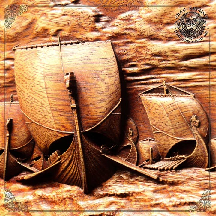 Forged In Wood - Vente Décoration murale - DRAKKARS : Magnifique sculpture en bois représentant l'art viking5