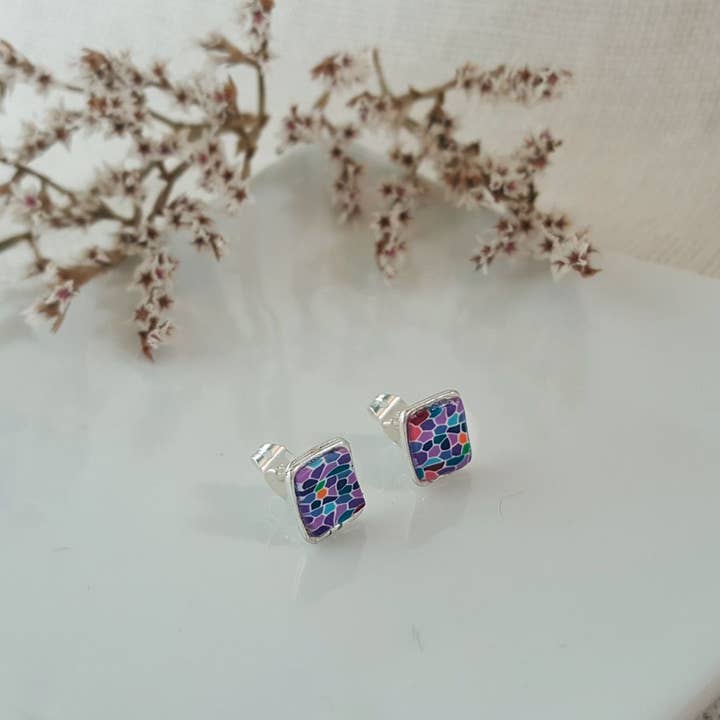 PASTACUITA - Wholesale Stud/Post Earrings - Gaudi modern style square button earrings. "Erin" Collection2