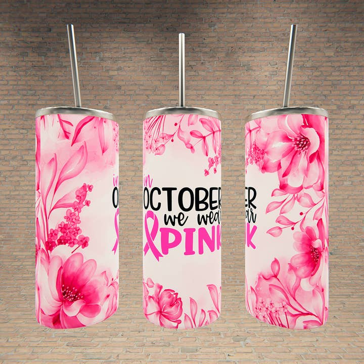 In October We Wear Pink Floral for wholesale by Triple D's Tumblers n More