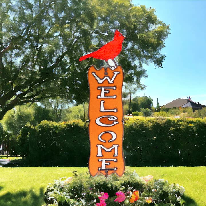 Whimsies - Wholesale Outdoor Sign - Cardinal welcome sign garden spring bird patio front porch2