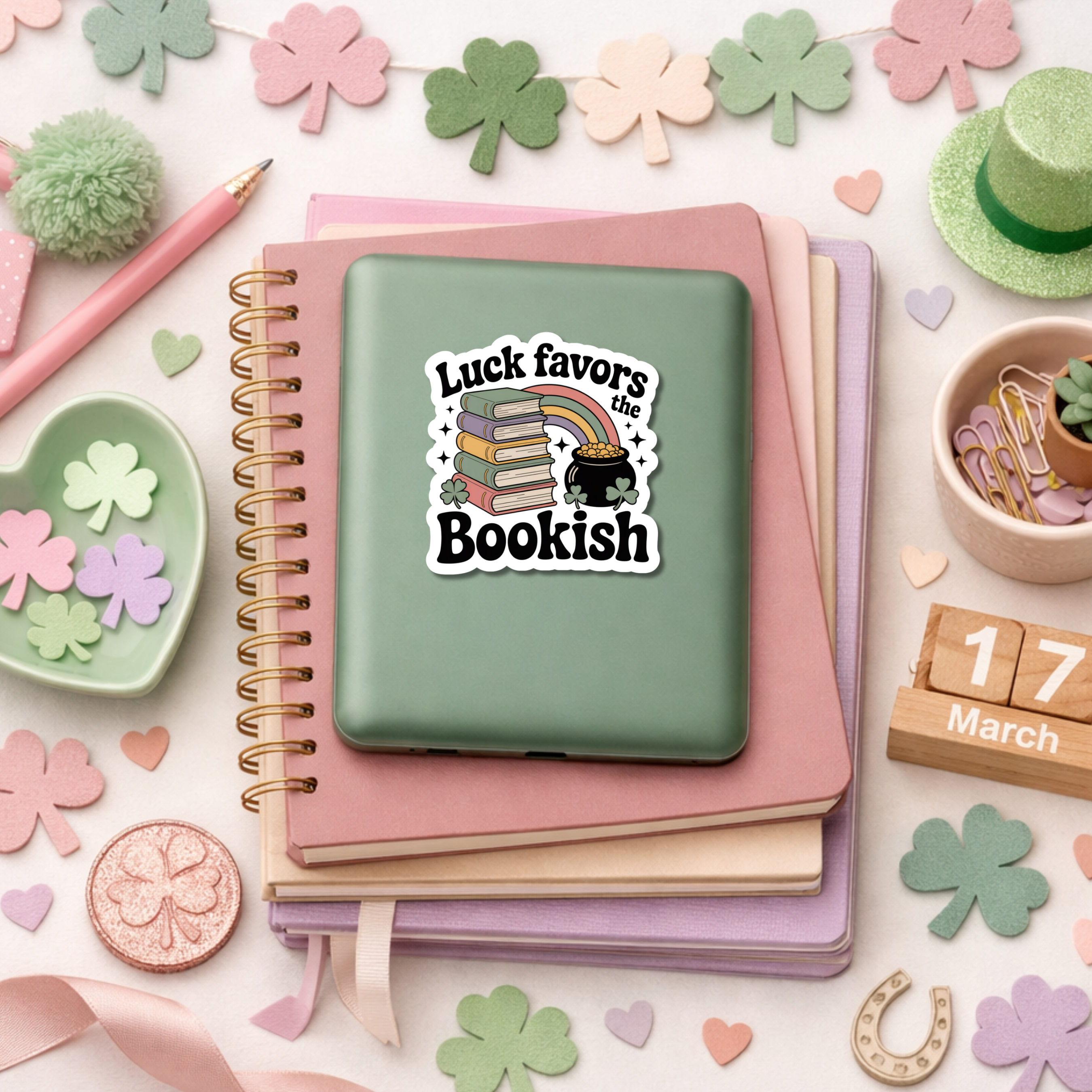 Auburn Row Design - Wholesale Sticker - St Patricks Day Bookish Die Cut Sticker5