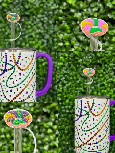 King Cake Straw Topper Set for wholesale by La Luna Belle LLC