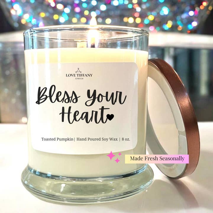 Bless Your Heart - Bourbon Glass Candle with Lid for wholesale by LOVE TIFFANY
