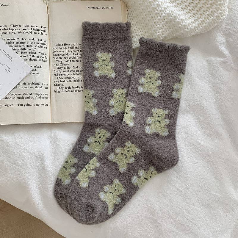 Funkyrel® Atzbranding Limited – wholesale Socks – Women's – Rufia - Bear Coral Fleece Thickened Winter Socks3