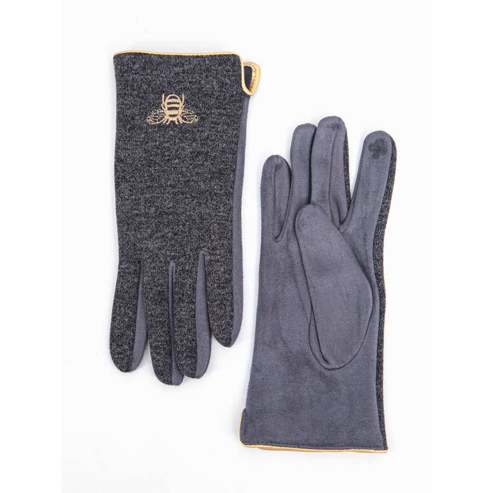 Sarta Accessories - Venta al por mayor Guantes - Mujer - Guantes bordados Ada - Gris oscuro, Gold Bee