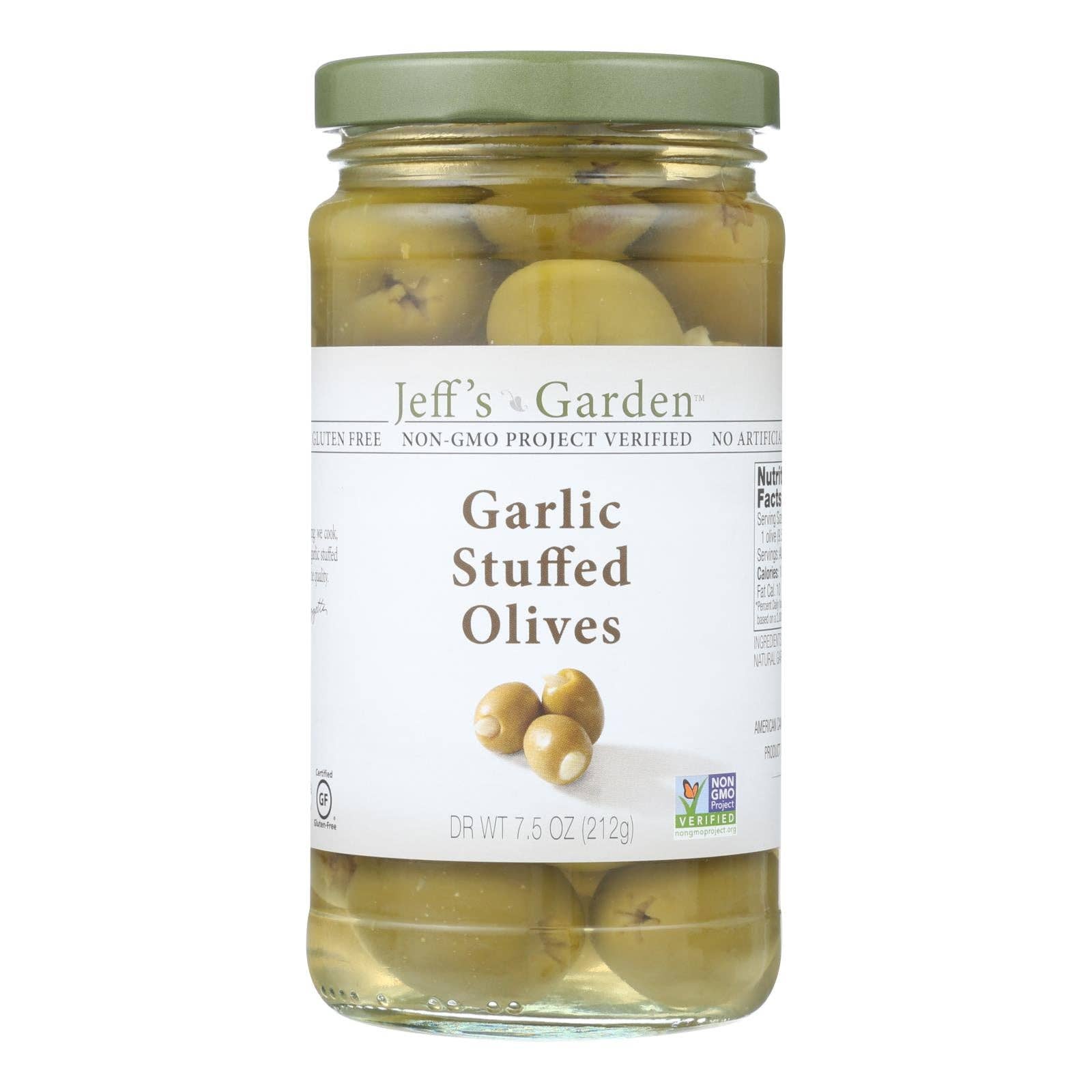 Ware Spark - Wholesale Olives - Jeff's Natural Jeff's Natural Garlic Stuffed Olives - Garlic Stuffed Olives - Case Of 6 - 7.5 Oz.0