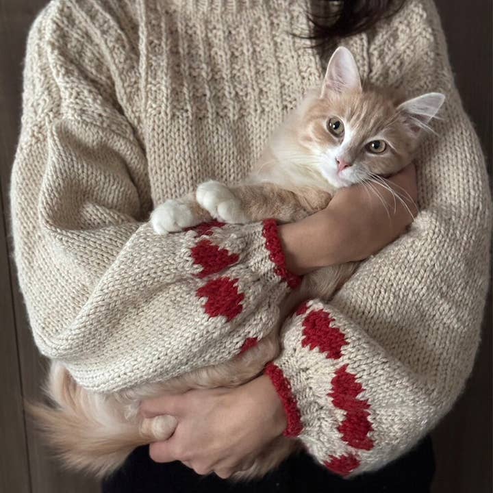 Ivory Valentines Hearts Jacquard Slouchy Knit Jumper for wholesale on Faire3