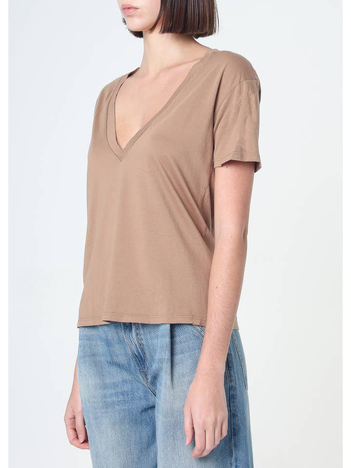 Supima Cotton Plunge V Neck Tee - Carmel for wholesale on Faire