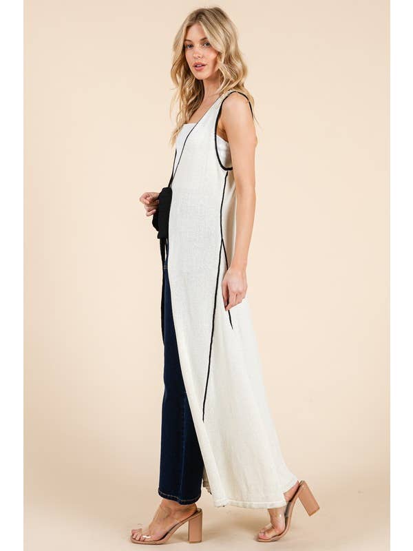 Cream Plus Maxi Front Tie Cardigan Vest OC50716PL for wholesale on Faire1