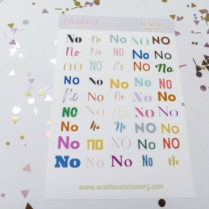 Just Say 'NO' Sticker Sheet for wholesale by Woohoo! Stationery