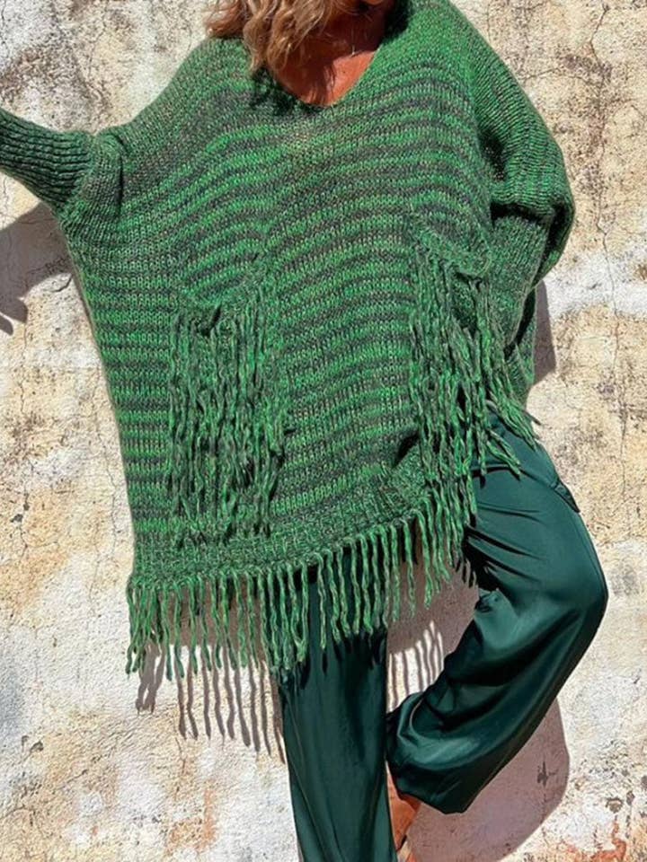 safistyle - Wholesale Tunic Sweater - Women's - Fringe Detail Oversized Sweater5