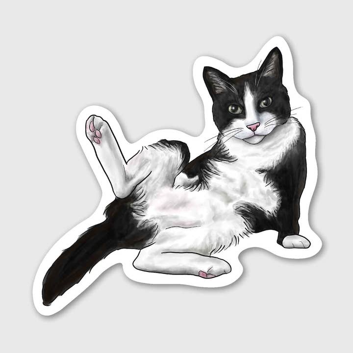 Tuxedo Cat Leg Lift | Funny Cat Sticker 3.5" for wholesale by Artful Pixels