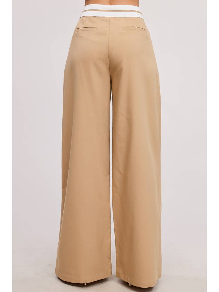 Mimosa - Wholesale Pants - Women's - Minimalistic Contrast Waistband Pleated Trouser Pants5