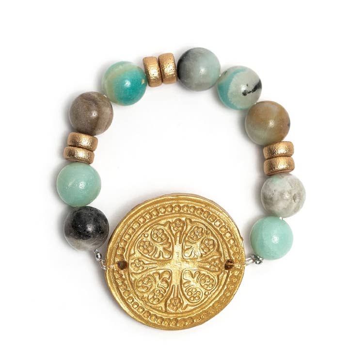 Stretch Matte Amazonite with Truth Cross Bracelet for wholesale by Hidden Truth Jewelry