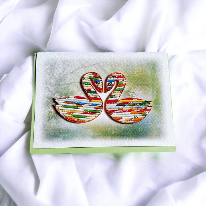 Loving Nature - Vente Carte de vœux classique - Carte cygne en papier roulé faite à la main à partir6