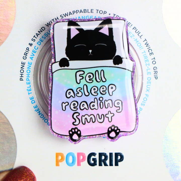 Fell Asleep Reading Smut Cat Sparkly Book Lover Grip for wholesale by Ivy Resin Shop LLC