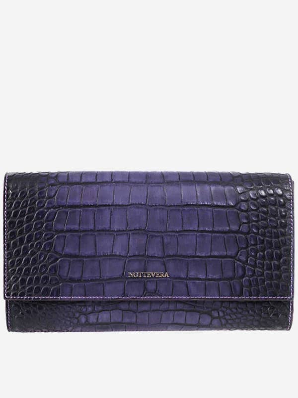 CLEO CROC EMBOSSED LEATHER CLUTCH - DARK VIOLET for wholesale by NOTTEVERA