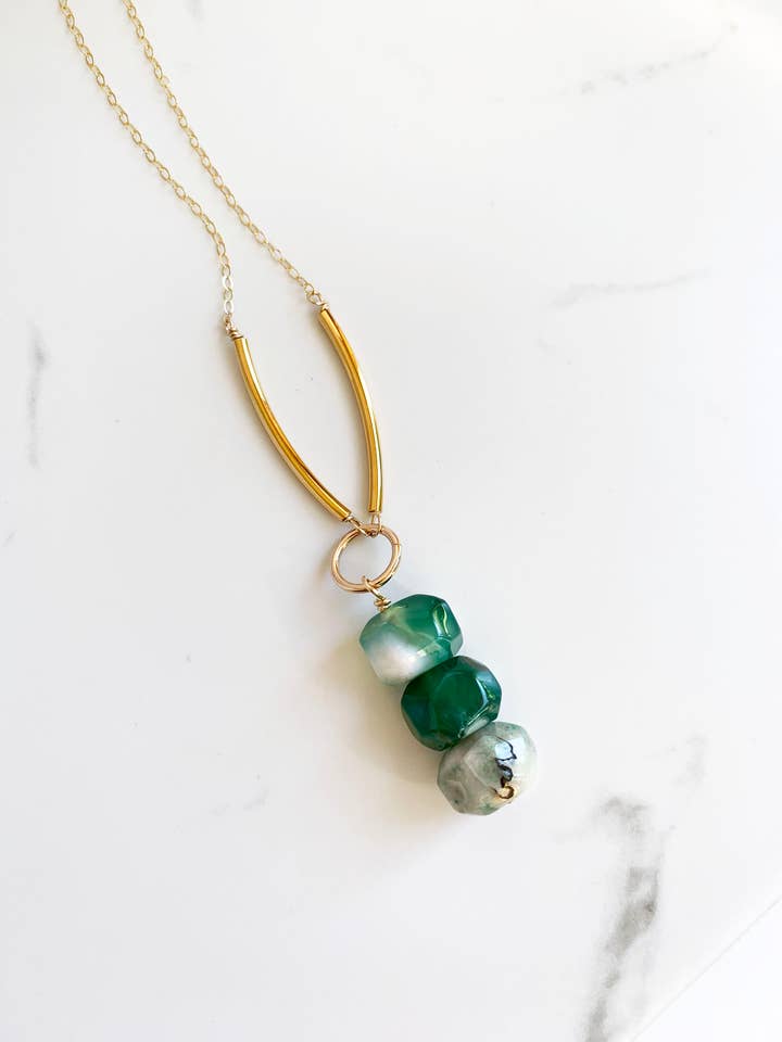 Green Agate Boho Necklace | Long Boho Necklace for wholesale by Laura Stark Designs