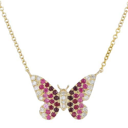 Halsketting met diamanten en roze saffier en robijnrode vlinder voor wholesale door Jewels of Mewar