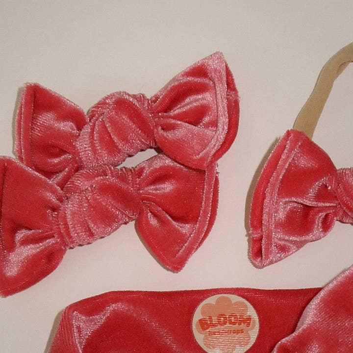 Bloom Headwraps - Wholesale Hair bow – Kids - Bubblegum Velvet BloomCLIPS or Nylon Headband0