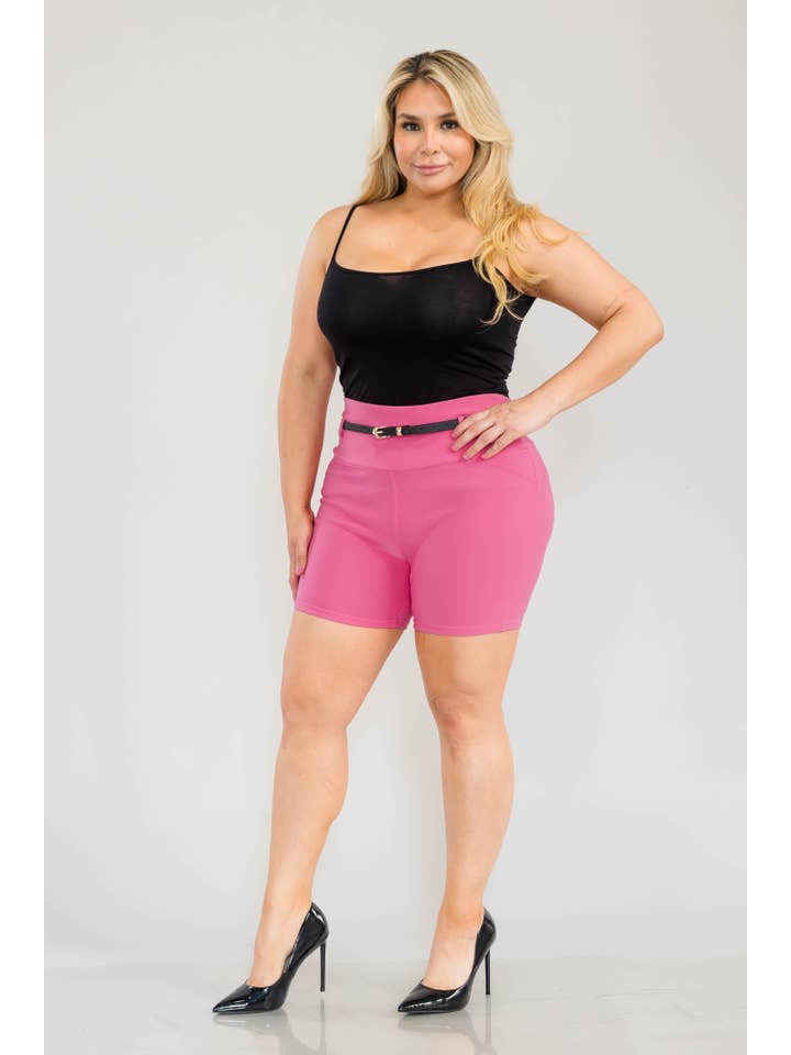 REDFINCH APPAREL INC - Wholesale Shorts - Women's - Womens Plus Size Sculpting Shorts With Faux Leather Belt17