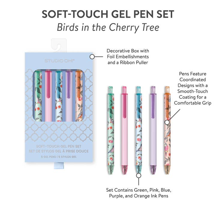 Studio Oh! - Wholesale Pen - Birds in the Cherry Tree Soft-Touch Gel Pen Set2