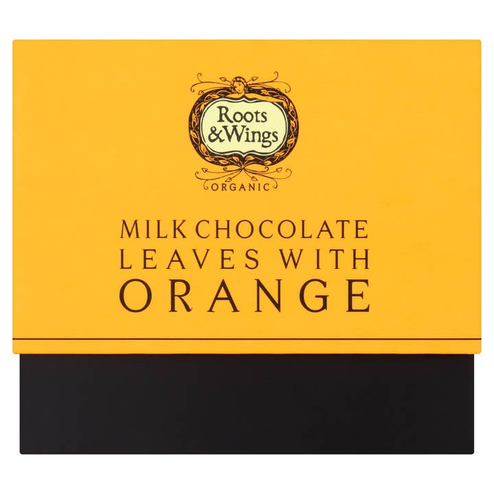 Roots & Wings Organic Milk Chocolate Leaves with Orange for wholesale by Roots & Wings Organic