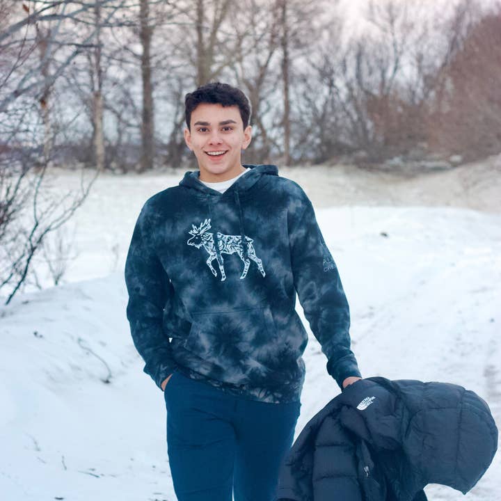 Unisex Black Tie Dye Moose Hoodie for wholesale by Alaska Creations