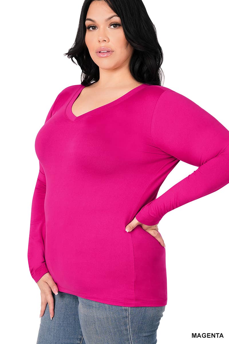 Vanilla Monkey - Wholesale Tunic - Women's - Plus Size Brushed Microfiber Long Sleeve V-neck Tee5