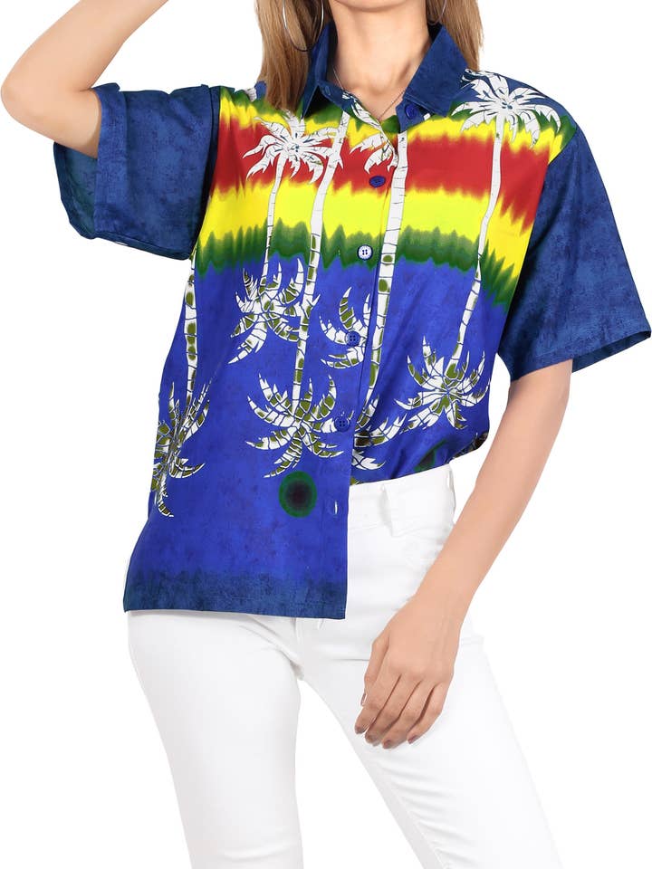 LA LEELA Women's Vacation Outwear Hawaiian Shirt Tops 151891 for wholesale by La Leela LLC