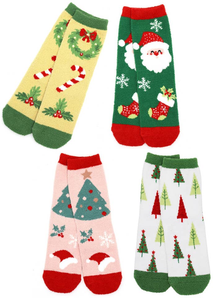 Christmas theme Design Holiday Fuzzy Socks for wholesale by Hana
