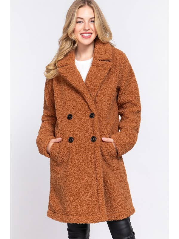 Vanilla Monkey - Wholesale Fur/Faux Fur Coat - Women's - Long Sleeve Double Breasted Faux Fur Teddy Coat