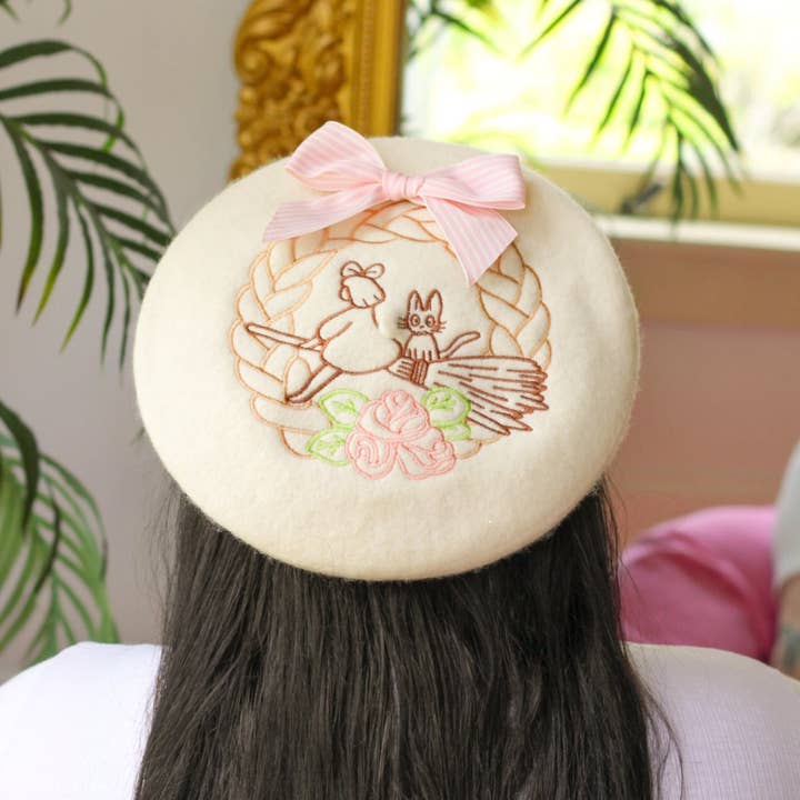 Witch & Kitten Embroidered Beret! for wholesale by Clammy Heart