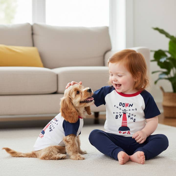 T-shirt a condizer para cães e crianças "Dogs & Cats & Co. Down by The Sea" por atacado de Blueberry Pet