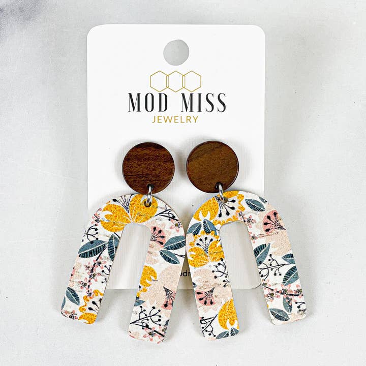 The Mod Miss - Wholesale Dangle Earrings - Cork+Leather Arch Earring "Yellow Fantasy"1