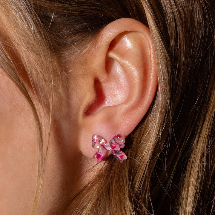 Taylor Elliott Designs - Wholesale Stud/Post Earrings - Stud Earrings - Acrylic Ribbon Bows - Pink Confetti
