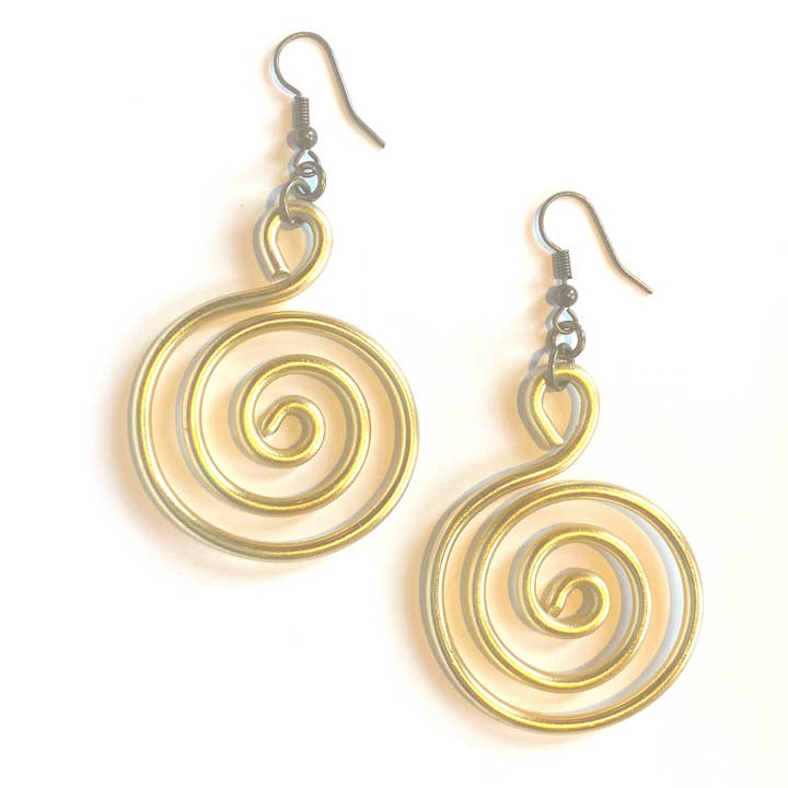 Aluminum Earrings, handmade wire earrings, lightweight, gold for wholesale by Wendy Nichele Jewelry