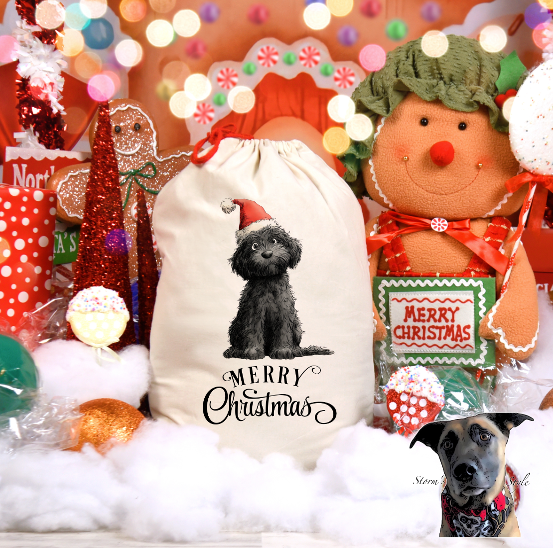 Storms Style – wholesale Holiday Stocking – Christmas Doodle Dogs Stockings and Santa Sacks 9