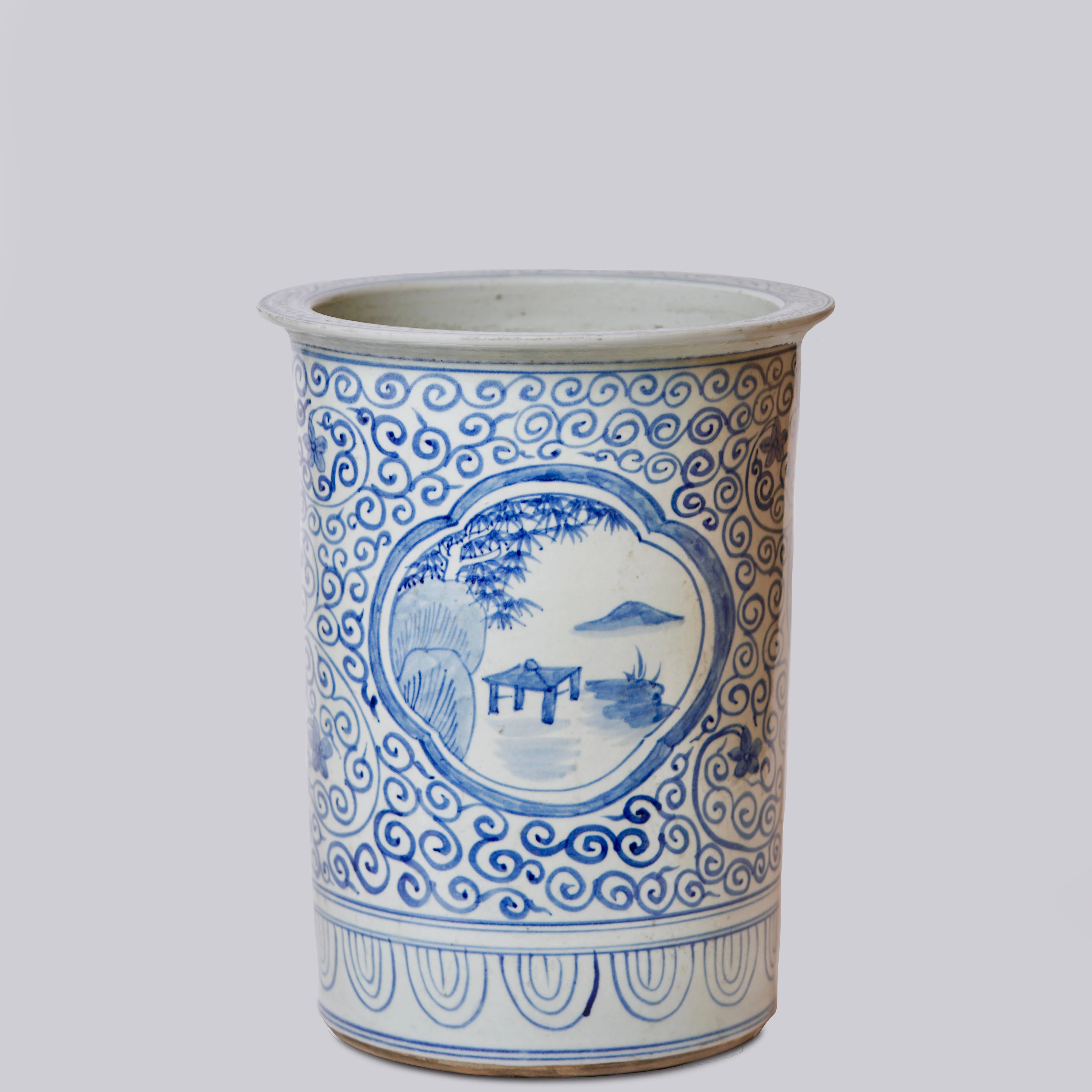 Cobalt Guild - Wholesale Umbrella Stand - Blue and White Rustic Landscape Porcelain Umbrella Stand0