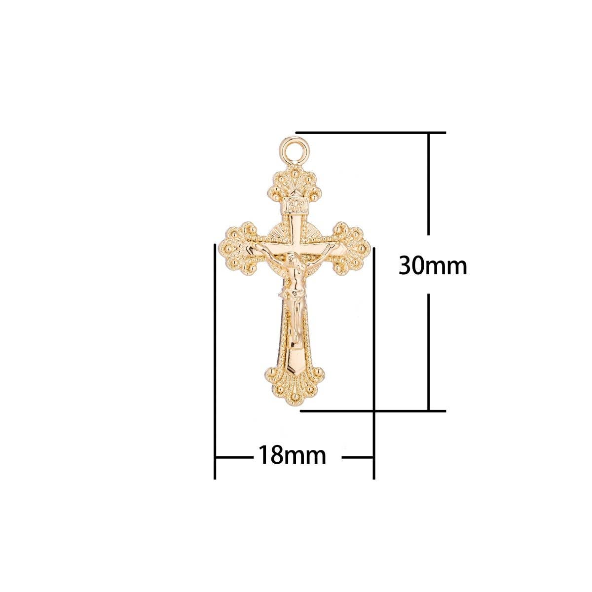 Aim Eternal - Wholesale Individuele bedel/hanger - 18k vergulde sierlijke kruisjeshanger met Jezus Christus motief voor katholieke rozenkransen | Kettinkjes, oorringen en sieraden maken C-0871