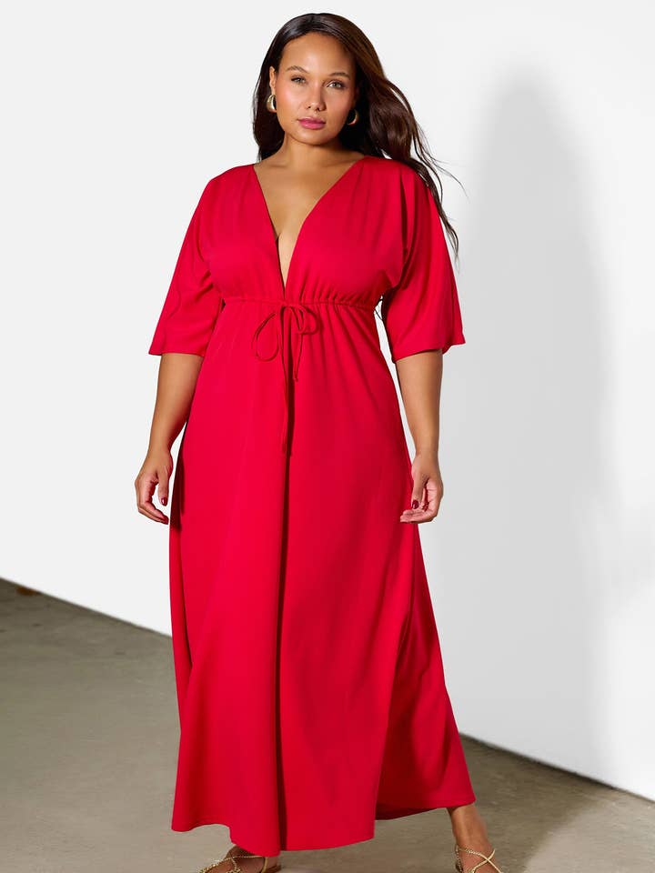 Red Silvia Kimino Sleeve Maxi Dress for wholesale on Faire1